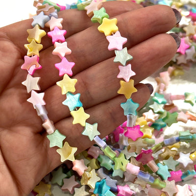 Mother Of Pearl Star 8mm Beads, Pastel Colored Star, 53 Beads Strand