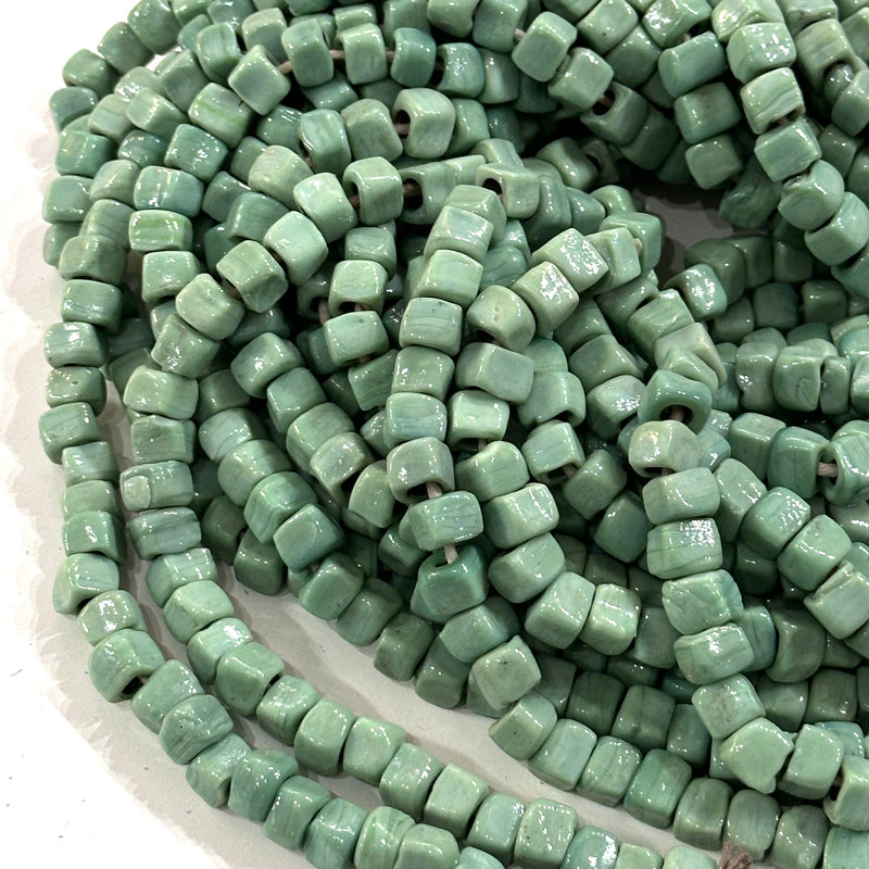 Hand Made Glass Cube Beads, Large Hole Traditional Lampwork Glass Beads, 10 Beads-MINT