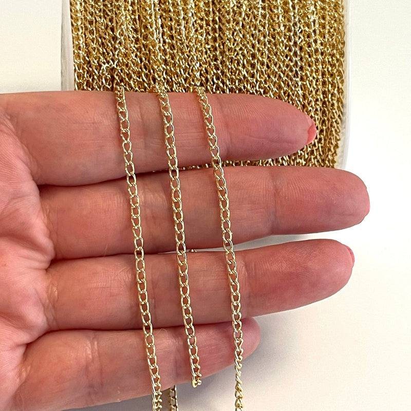 16.5 Foot Bulk, 24Kt Gold Plated 3x2mm Gourmet Chain, Gold Plated Open Link Chain