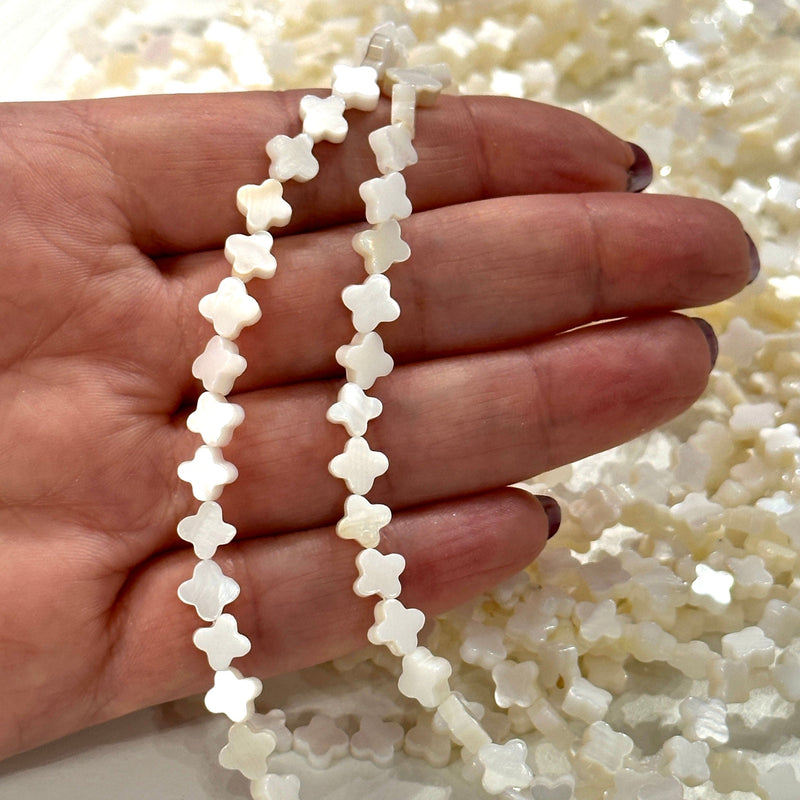 Mother Of Pearl Clover 6mm Beads, Natural Mother of Pearl Clover, 58 Beads Strand
