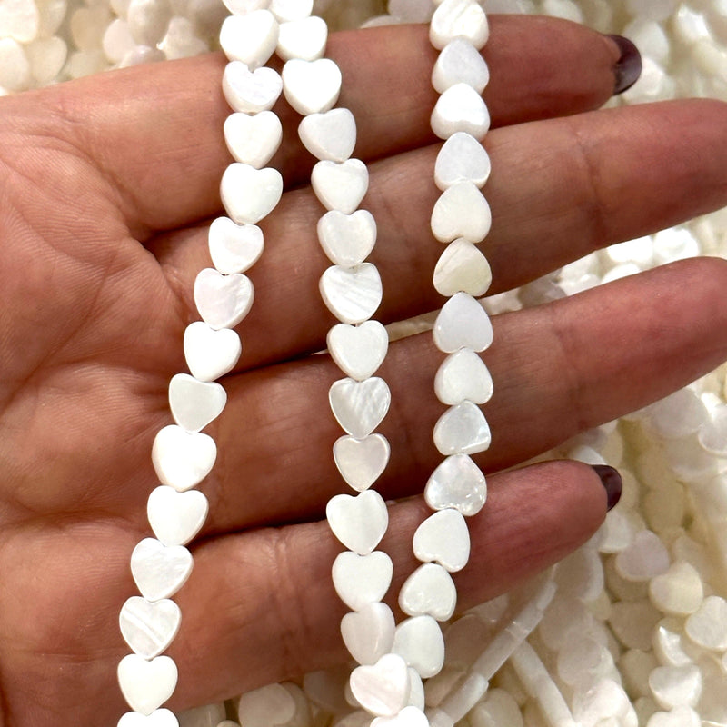 Mother Of Pearl Heart 6mm Beads, Vertical Hole 64 Beads Strand