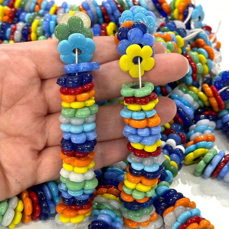 Hand Made Murano Glass Large Hole Flower Beads, 50 Beads