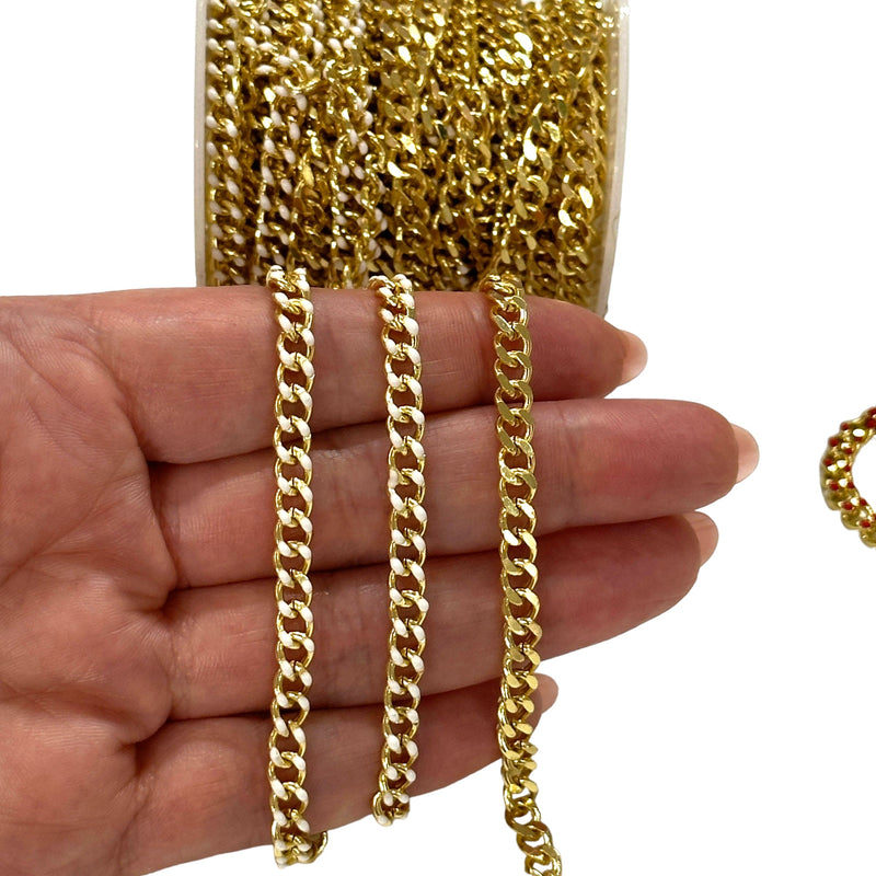 White Enamelled Gourmet Chain, 24Kt Gold Plated Gourmet Chain,