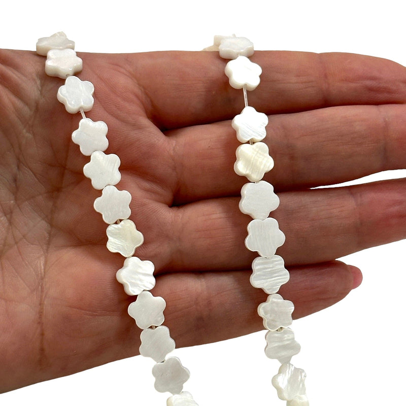 Mother Of Pearl Flower 8mm Beads, Natural Mother of Pearl Flower, 48 Beads Strand