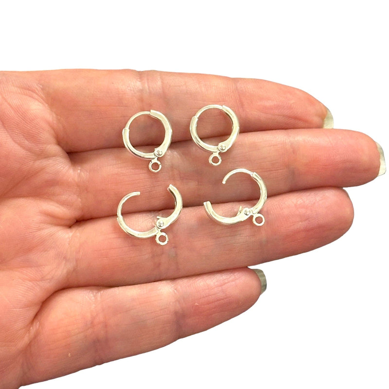 12mm Silver Plated Huggie Hoop Earrings,Delicate Huggie Earrings, Leverback Earrings