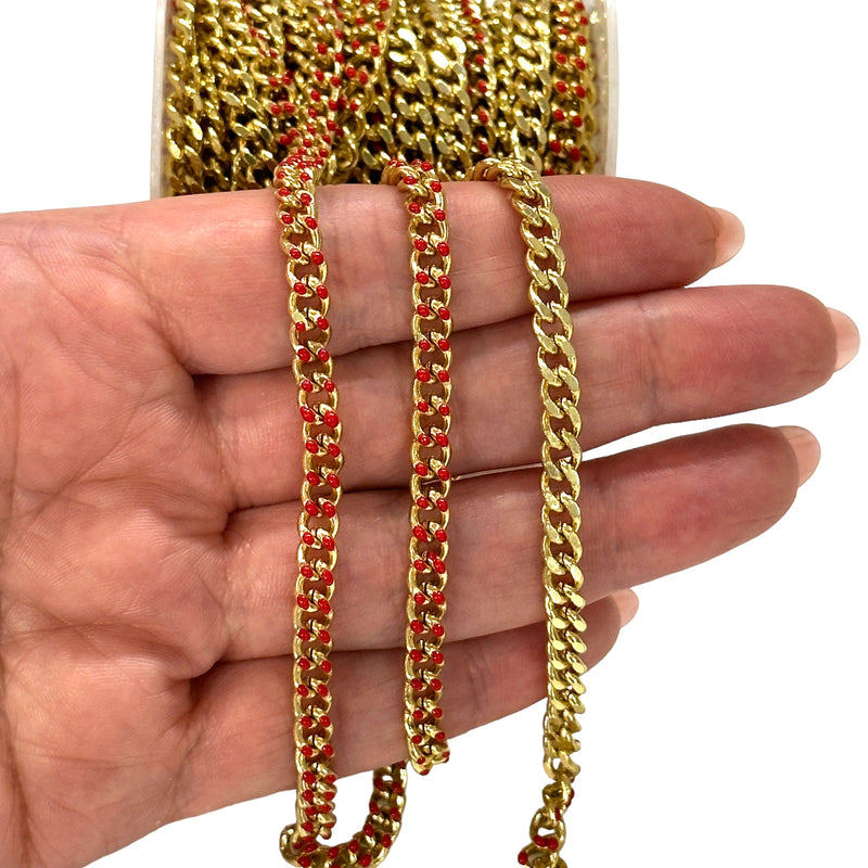 Red Enamelled Gourmet Chain, 24Kt Gold Plated Gourmet Chain,