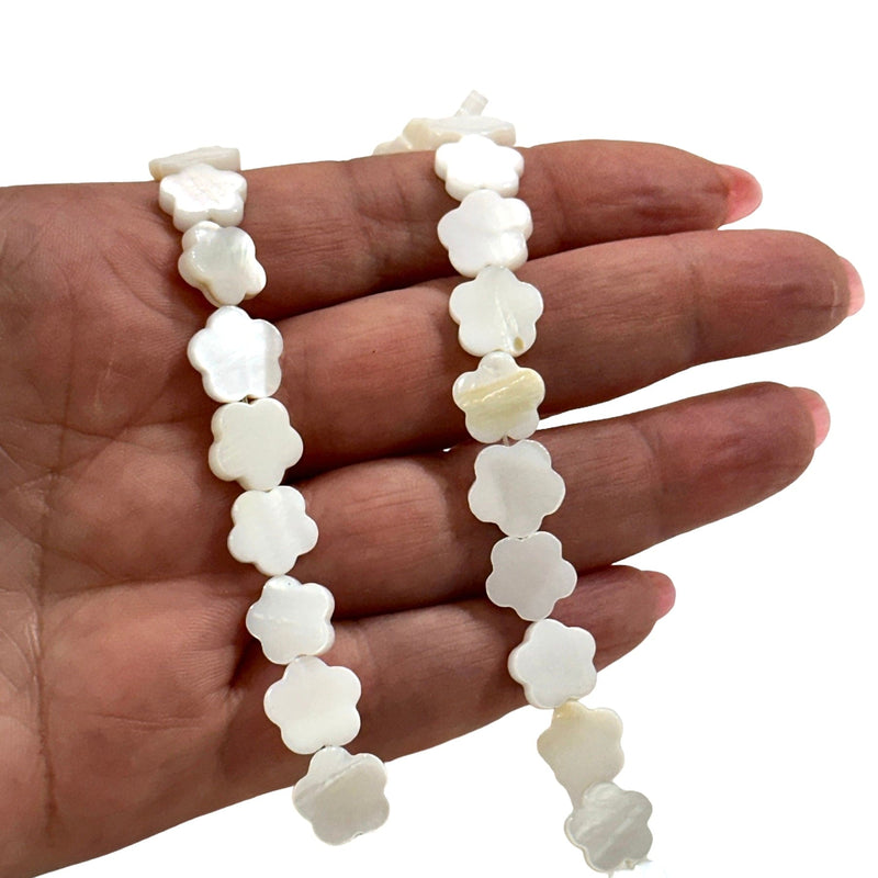 Mother Of Pearl Flower 10mm Beads, Natural Mother of Pearl Clover, 40 Beads Strand