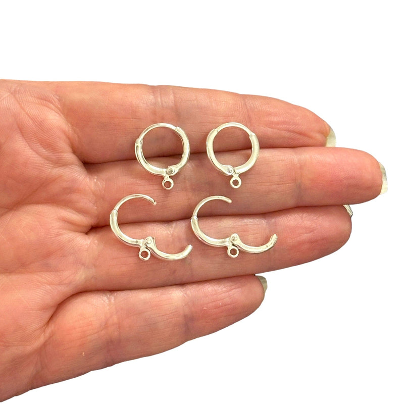 14mm Silver Plated Huggie Hoop Earrings,Delicate Huggie Earrings, Leverback Earrings