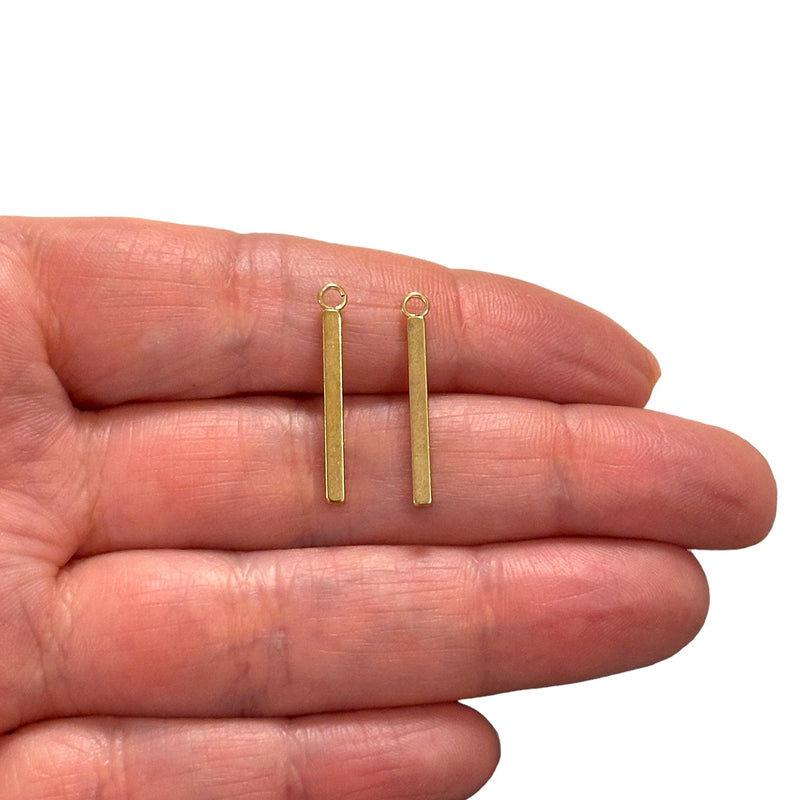 Stainless Steel 24Kt Gold Plated 20mm Stick Charms, 2 pcs in a pack
