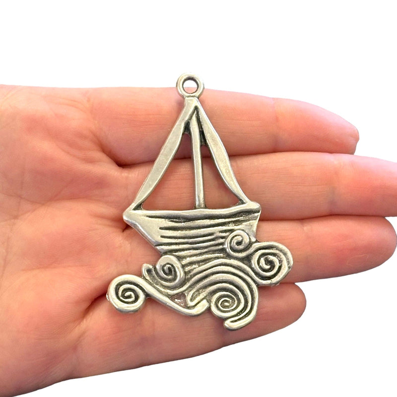 Antique Silver Plated Large Sailboat Pendant