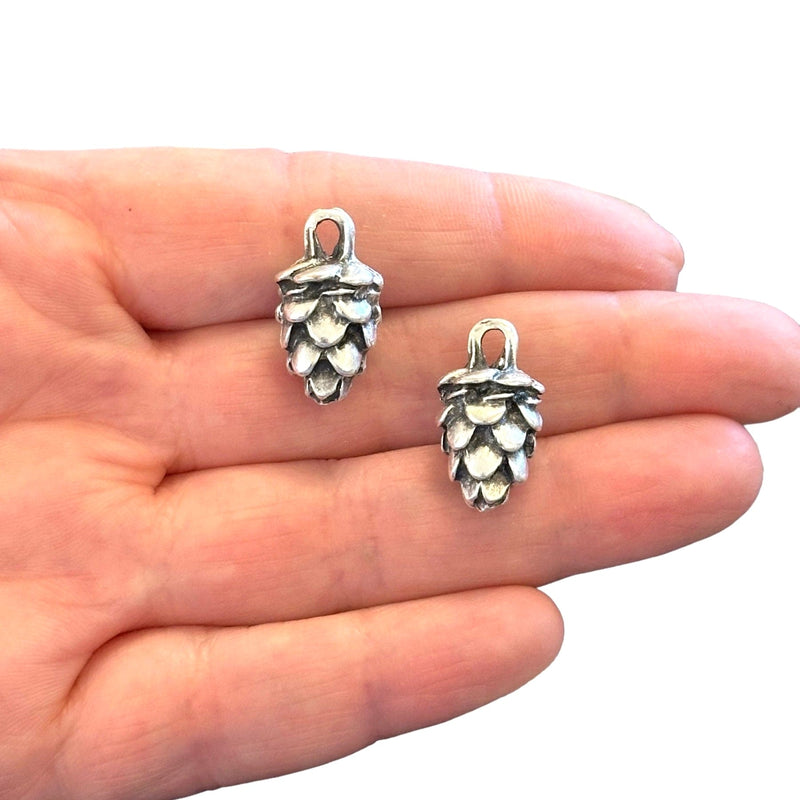 Antique Silver Plated Pinecone Charms, 2 pcs in a pack