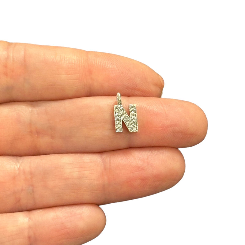 NEW!! Rhodium Plated Brass Micro Pave Initial Charms