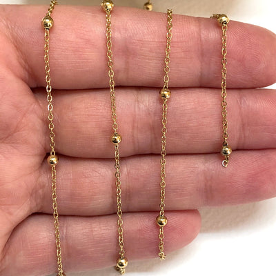 Stainless Steel 24Kt Gold Plated Cable Chain With Ball , Gold Plated Soldered Stainless Steel Chain 1.5x2mm