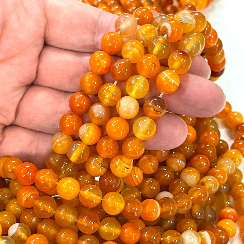 Agate Gemstone Beads, Orange Agate Smooth Round 8mm beads, 47 beads per strand,