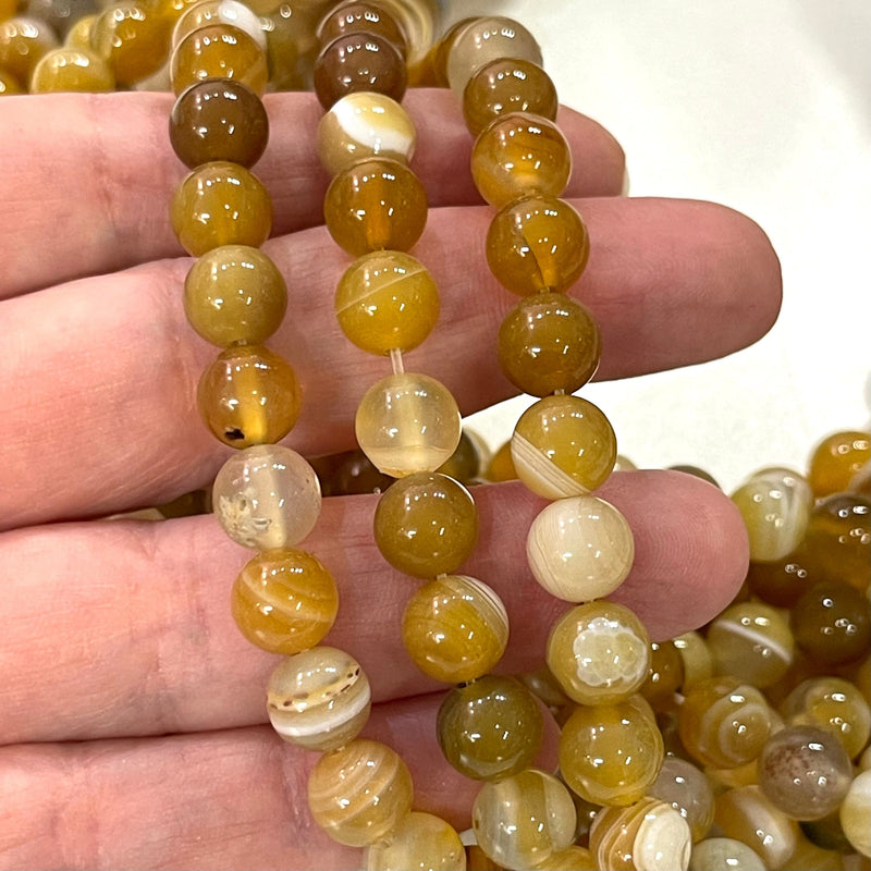 Agate Gemstone Beads, Yellow Agate Smooth Round 8mm beads, 47 beads per strand,