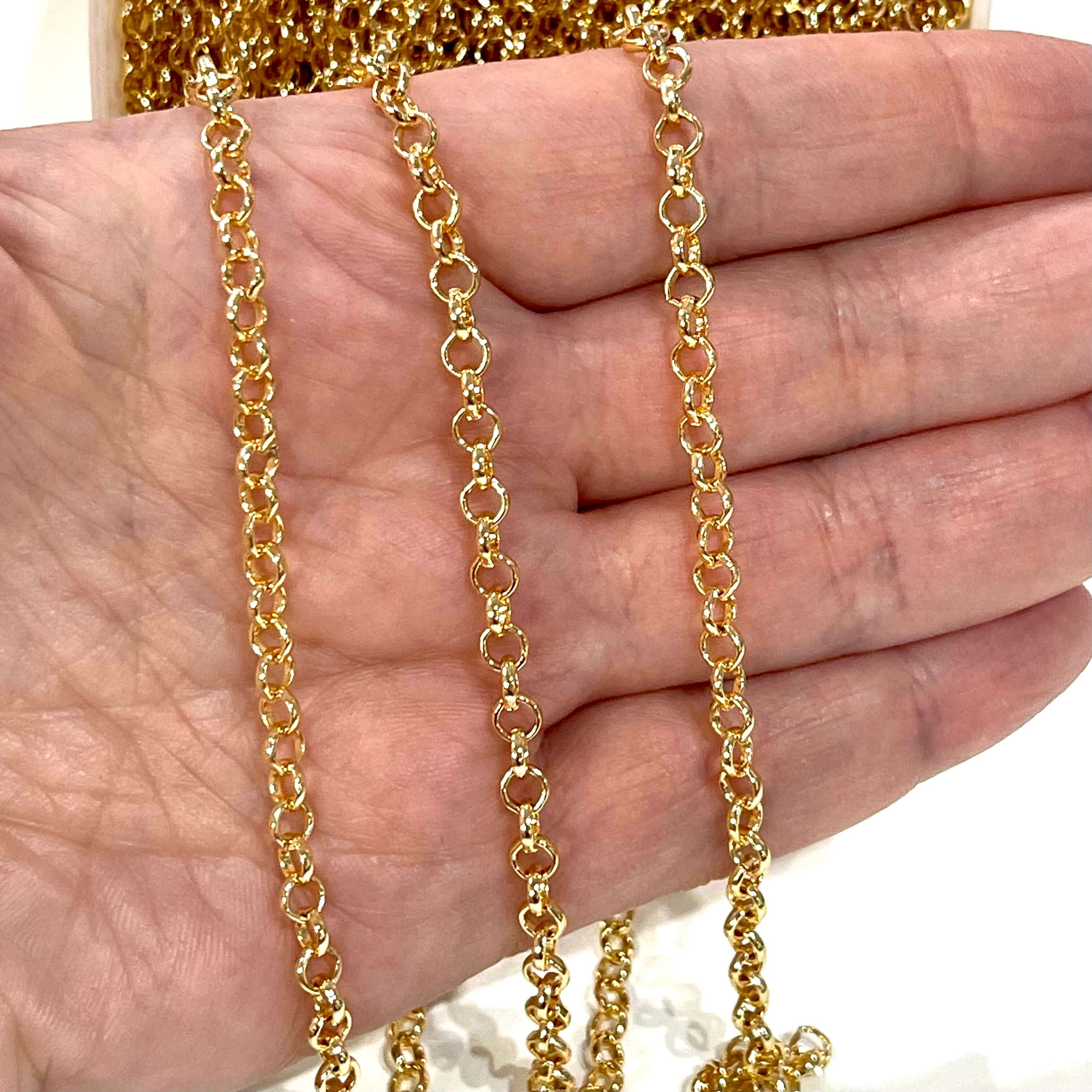 16.5 Foot, 5 Meters Bulk 1,5x2mm 24kt Gold Plated Cable Chain, Gold Plated  Soldered Chain 