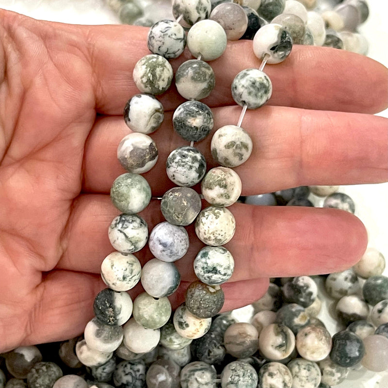 Moss Agate Frosted Gemstone Beads, Moss Agate Round  8mm,