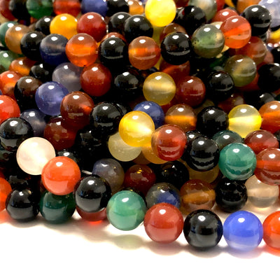 Agate Gemstone Beads, Multicolor Agate 8mm Smooth Round Beads