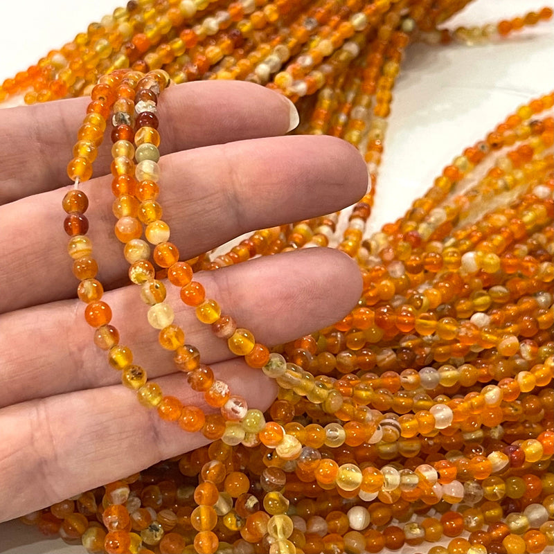 4mm Orange Agate Smooth Round Gemstone Beads,
