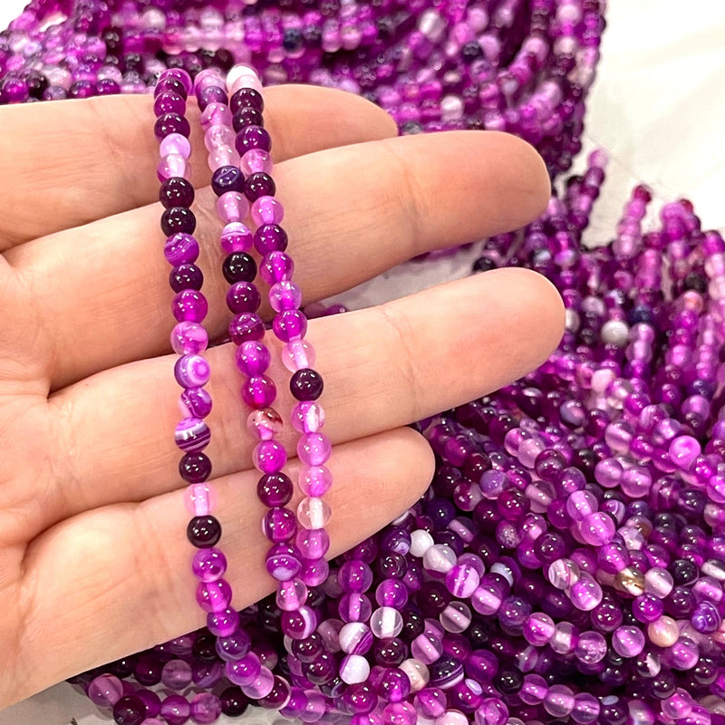 4mm Purple Agate Smooth Round Gemstone Beads,