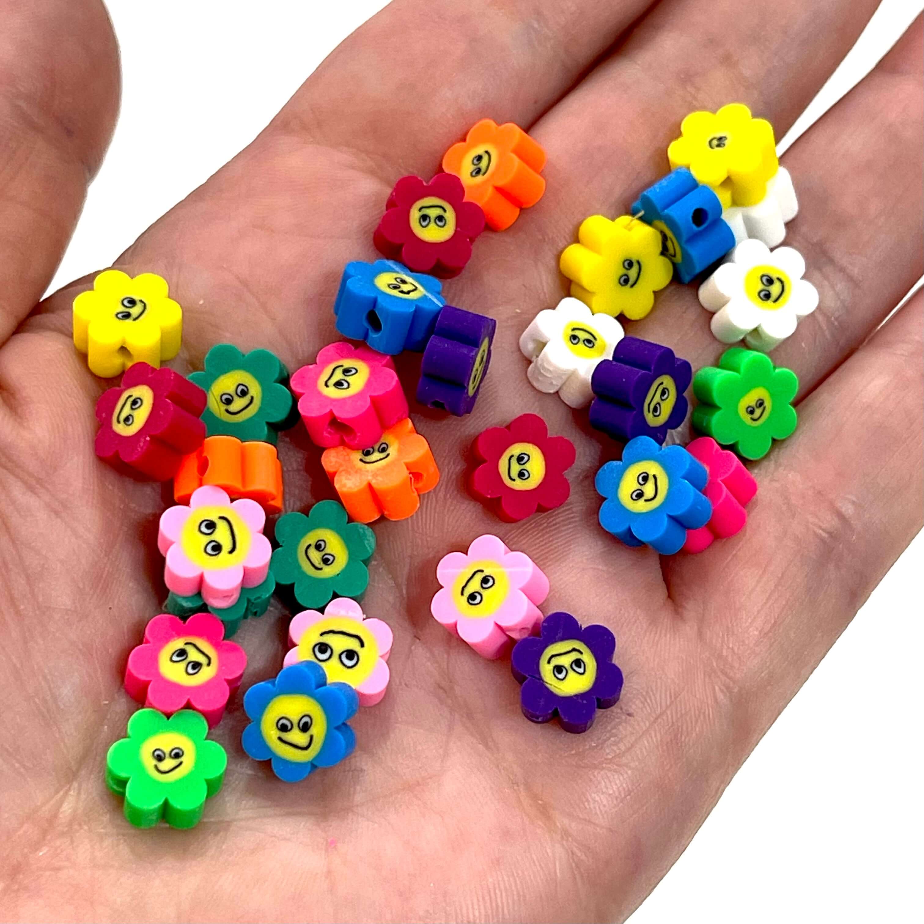 10mm Polymer Clay Flower Smiley Face Beads,10 Beads in a Pack Peppy Beads