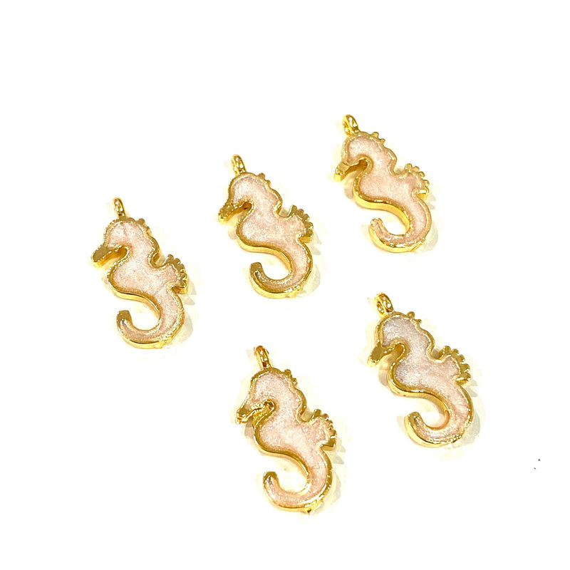 24Kt Gold Plated Ivory Enamelled Sea Horse Charms, 5 pcs in a Pack