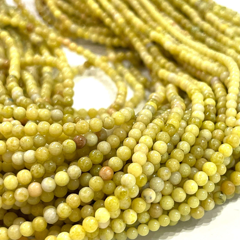 3mm Lt.Yellow Jade Smooth Round Gemstone Beads, 127 Beads