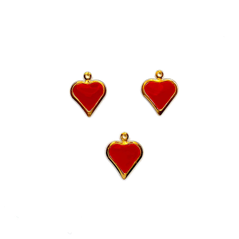 24Kt Gold Plated Red Enamelled Heart Charms, 3 pcs in a pack