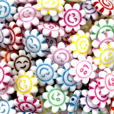 Acrylic Flower Smiley Face Beads 18mm, 50 pcs Assorted Pack