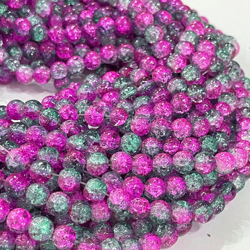 8mm Crackle glass beads, smooth round glass beads full strand 50 beads