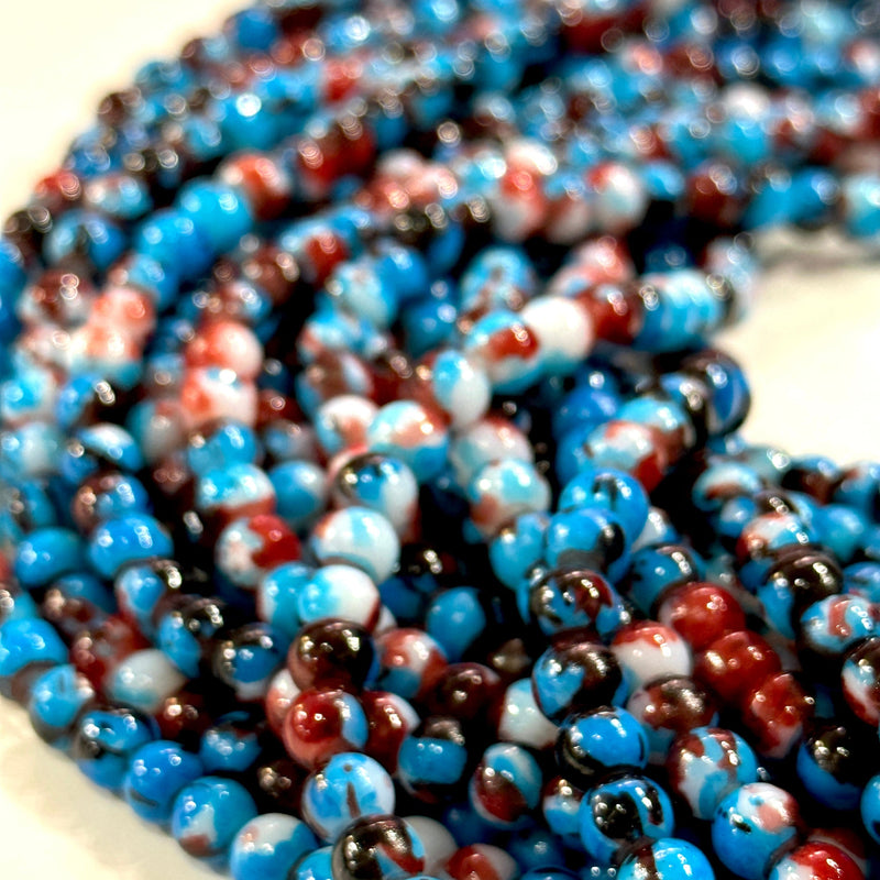 6mm Marbled glass beads, smooth round glass beads full strand