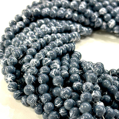 6mm Marbled glass beads, smooth round glass beads full strand