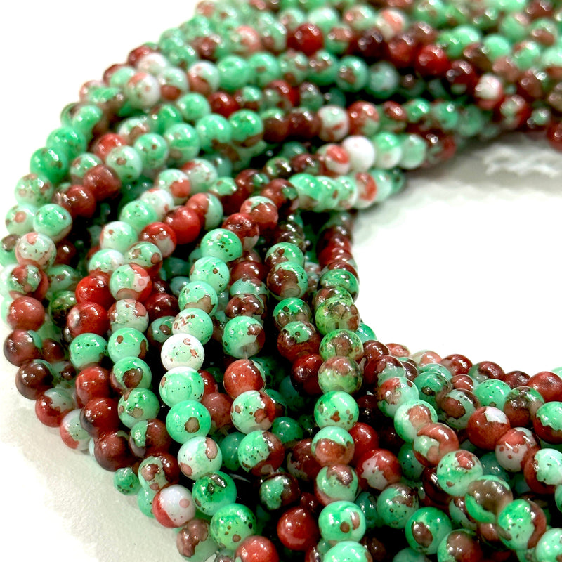 4mm Marbled glass beads, smooth round glass beads full strand