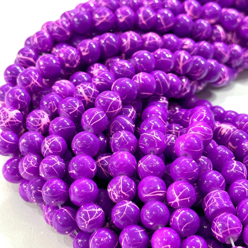 8mm Marbled glass beads, smooth round glass beads full strand