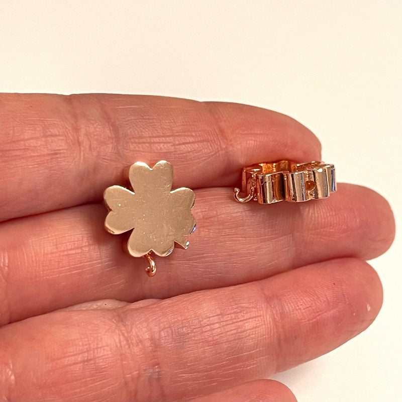 Rose Gold Plated Clover Spacer Charms With Open Loop, 2 pcs in a pack