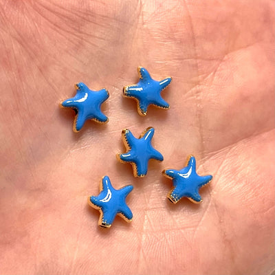 24Kt Gold Plated Blue Enamelled Starfish Spacer Charms, 5 pcs in a pack£2.5