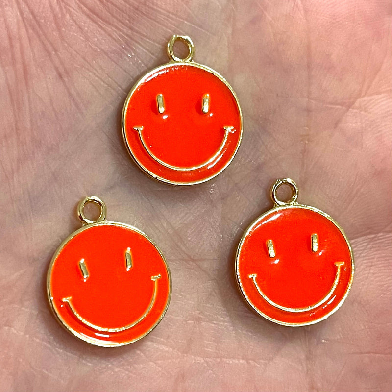 Smiley Face 24Kt Gold Plated Brass Charms, Smiley Face Enamelled Brass Charms, 3 pcs in a pack