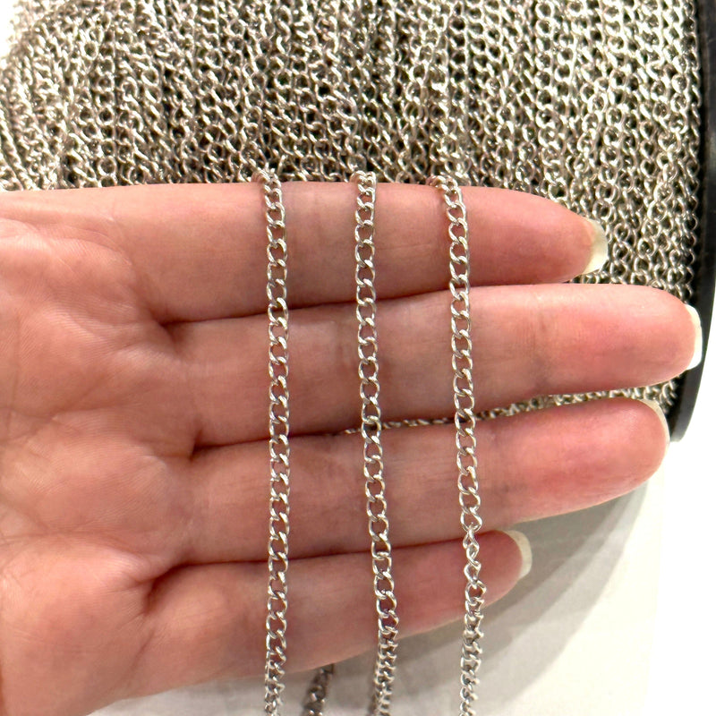 Antique Silver Plated 4x3mm Gourmet Chain, Silver Plated Open Link Chain