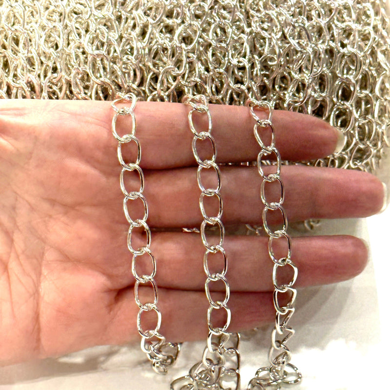 Silver Plated 10x7mm Gourmet Chain, Silver Plated Open Link Chain