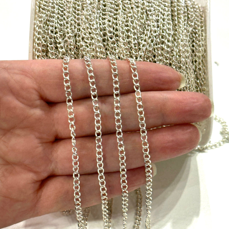 Silver Plated 4x2.5mm Gourmet Chain, Silver Plated Open Link Chain