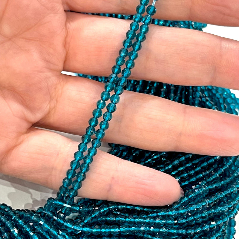 3mm Teal Blue Jade Faceted Round Gemstone Beads, 127 Beads
