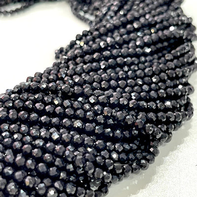 3mm Black Jade Faceted Round Gemstone Beads, 127 Beads