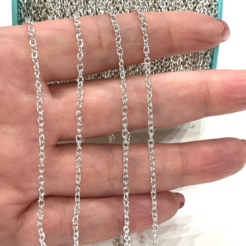 Silver Plated Rolo Chain, 3x2mm Open Link Rolo Chains, Silver Curb Chain, Necklace Extender Chain