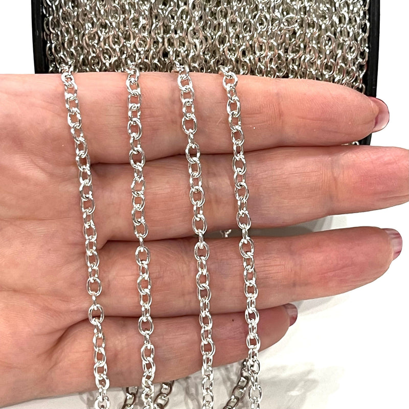 Silver Plated Rolo Chain, 3x4mm Open Link Rolo Chains, Silver Curb Chain, Necklace Extender Chain