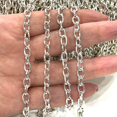 Silver Plated Rolo Chain, 8x5mm Open Link Rolo Chains, Silver Curb Chain, Necklace Extender Chain