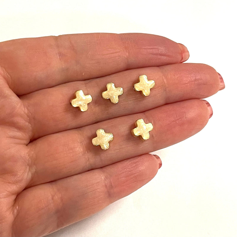 24Kt Gold Plated Ivory Enamelled Cross Spacer Charms, 5 Pcs in a Pack