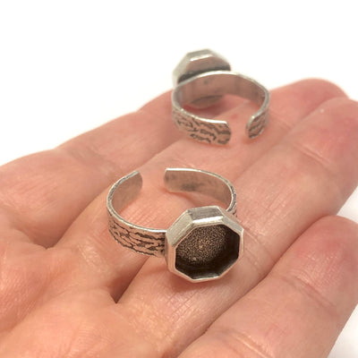 Silver Ring Setting, Antique Silver Plated Brass Adjustable Ring Blank, Adjustable Ring Bezel