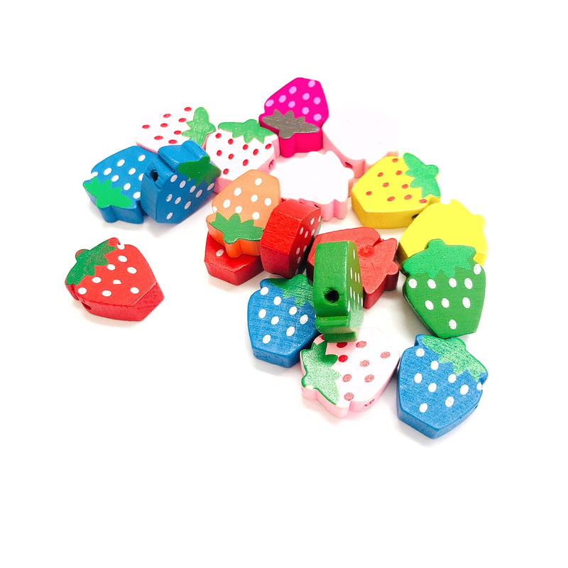 Strawberry Shaped Wooden Beads, Wooden Strawberry Beads, Assorted 10 pcs in a pack