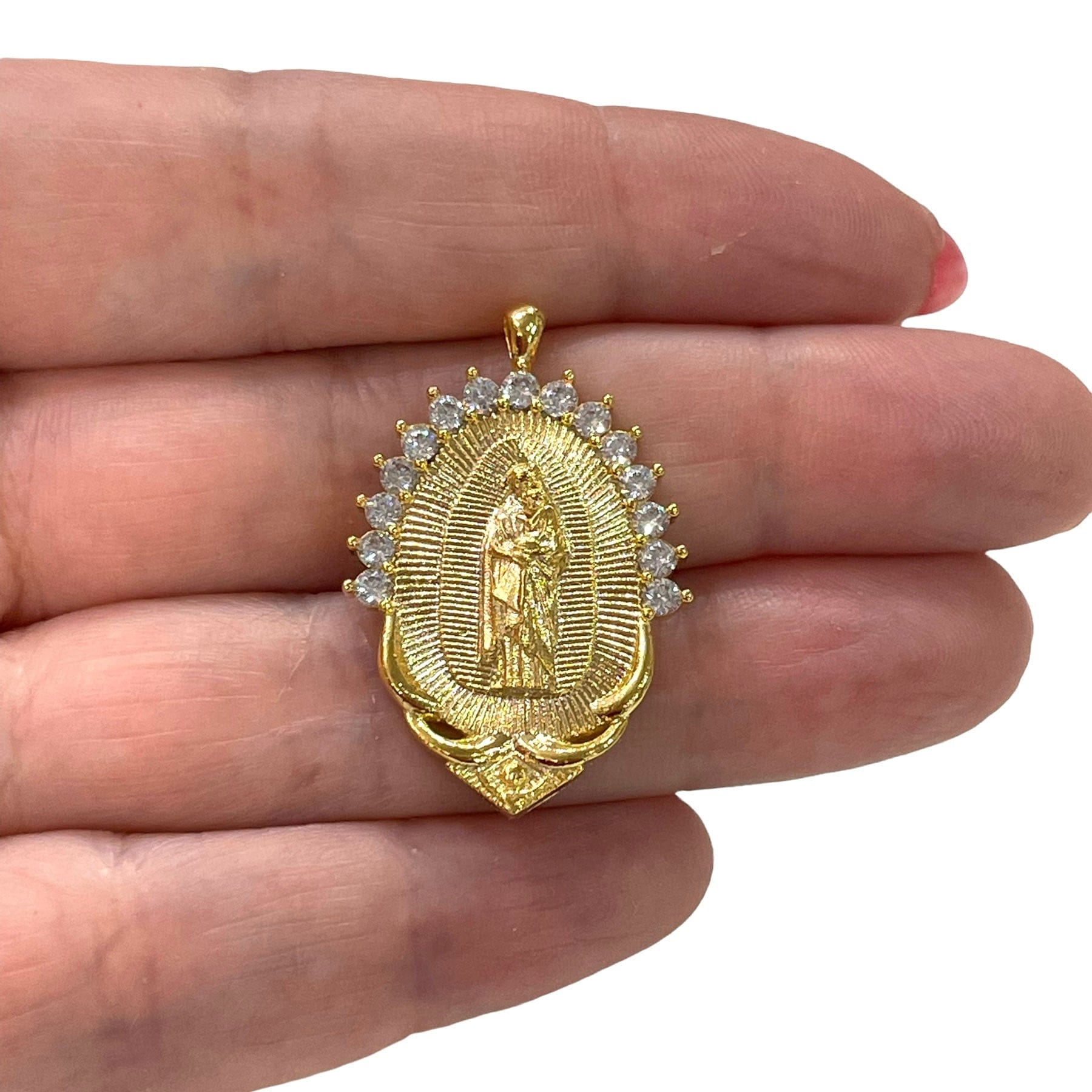 24Kt Gold Plated Stunning Cubic Zirconia Virgin Mary Pendant Peppy Beads