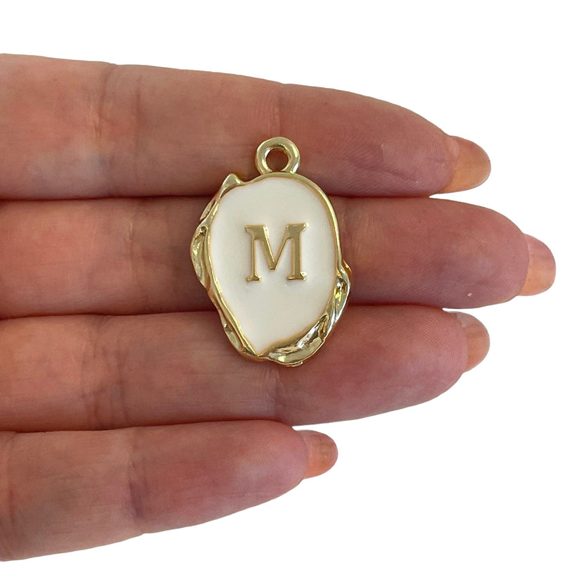 24Kt Gold Plated White Enamelled Initial Pendant, A-Z Initials Pendant